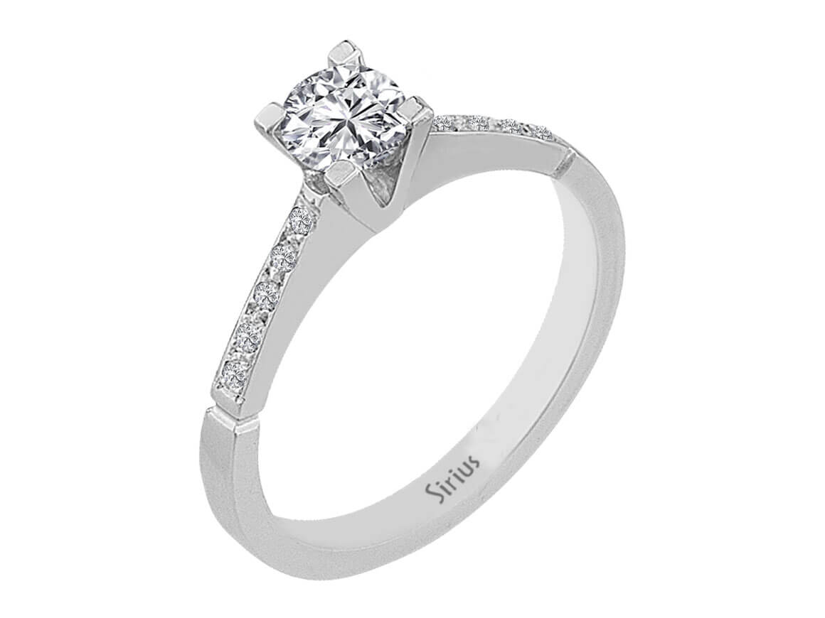 Eleganter 14K Weißgold Solitärring mit 1 Diamant 0,40 Karat und 10 Diamanten 0,06 Karat