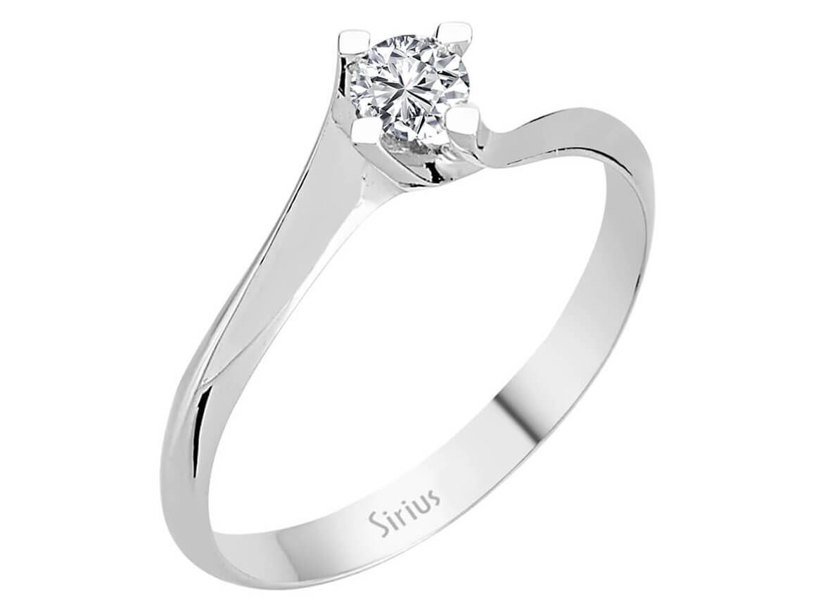 14K Weißgold Ring mit 1 Diamant, rund, 0,22 Karat