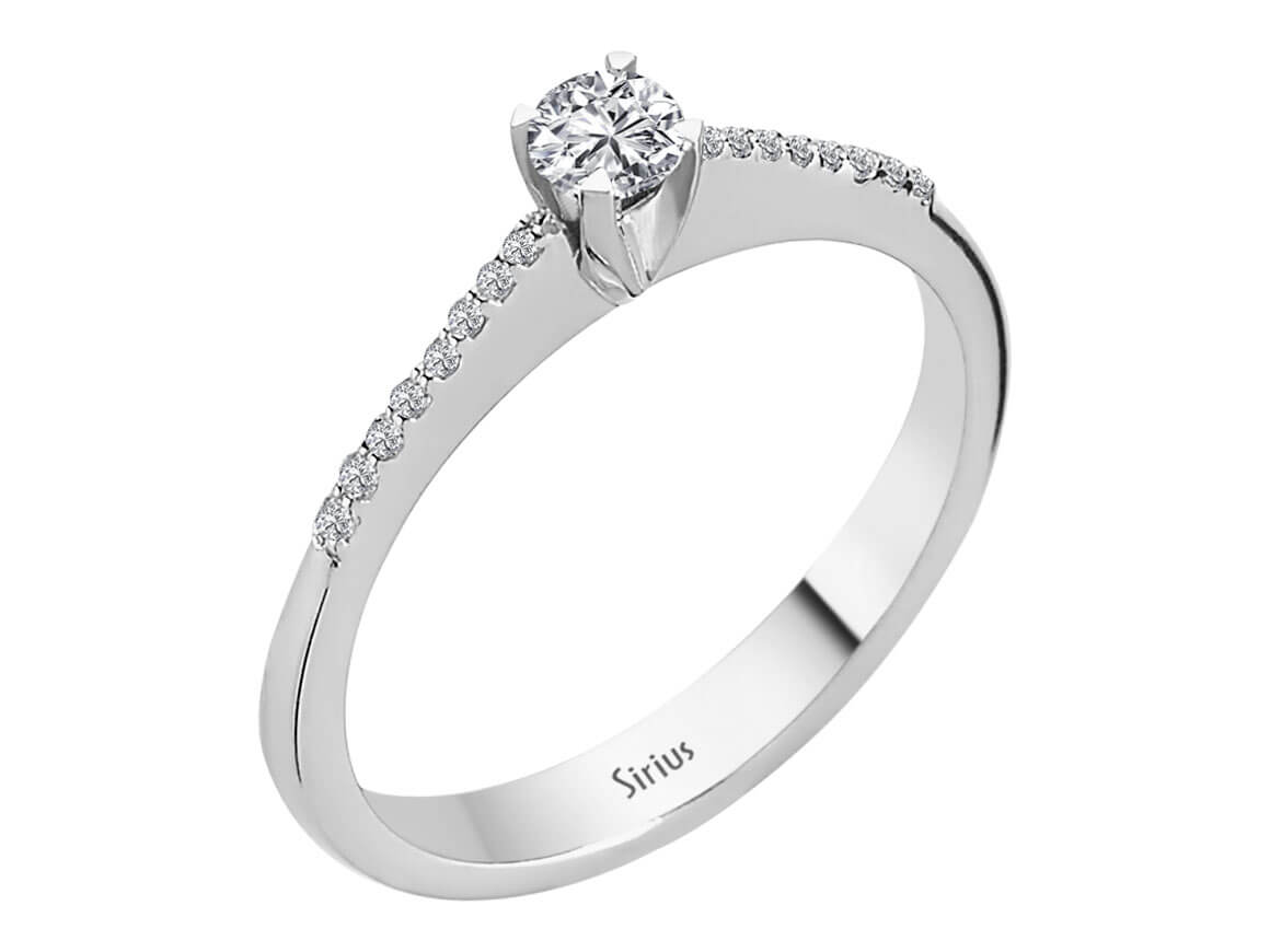 Schlichter Solitär Verlobungsring mit Pavé-Diamanten in 18K Gold