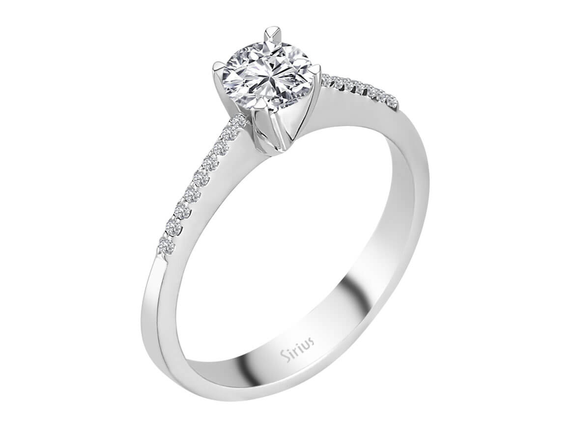 Delicate solitaire and pavé diamond ring with lab-grown diamonds | 14-karat White Gold - high-quality Jewelry from Rosy Lab Diamonds