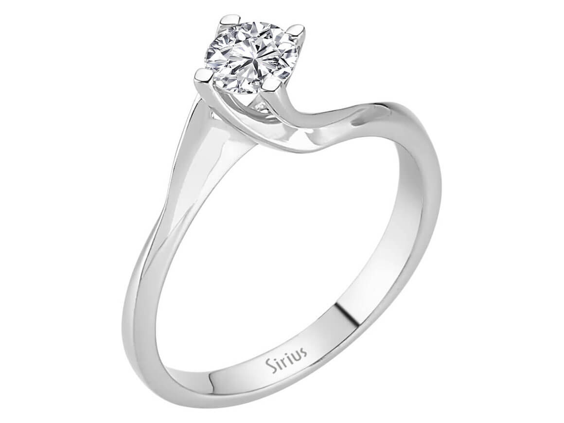Bague solitaire moderne avec diamant rond en Or Blanc 14 carats – Diamant de Laboratoire – Bijoux haut de gamme de Rosy Lab Diamonds