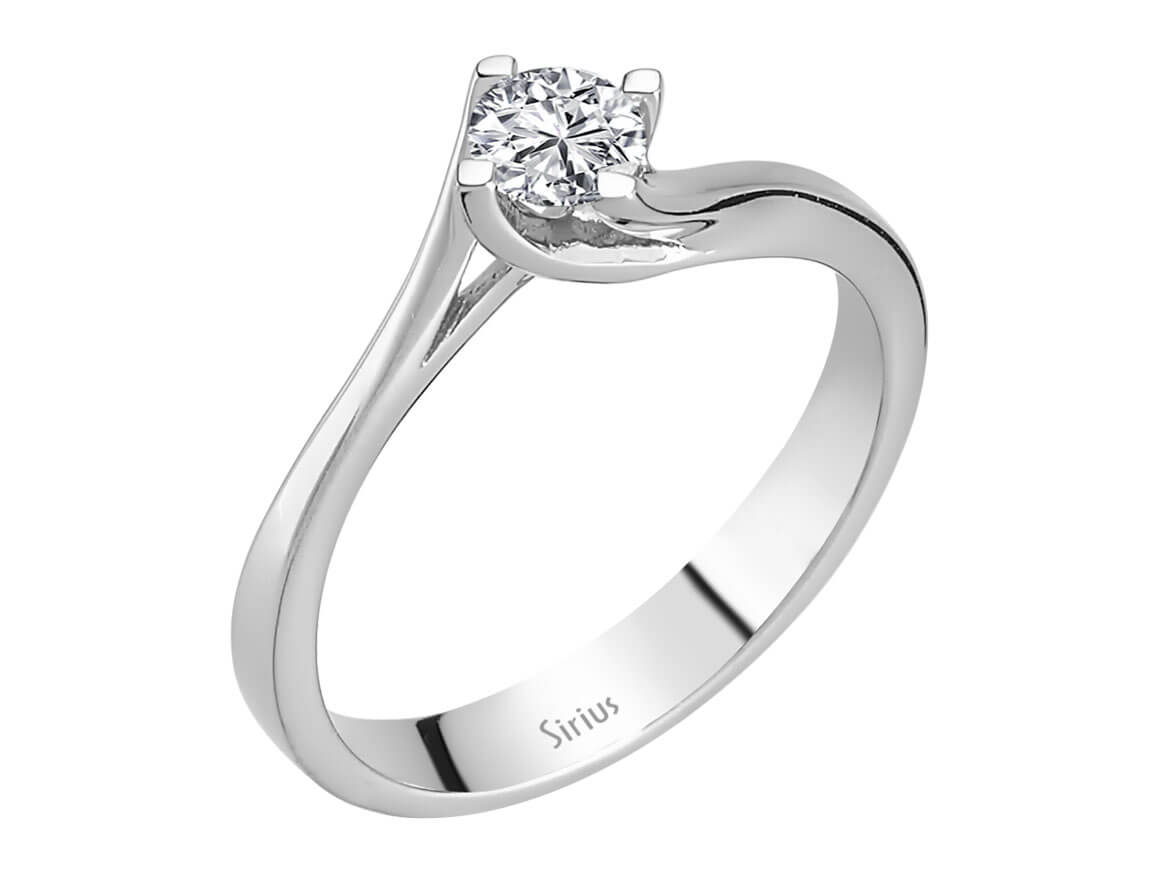 14 ayar Beyaz Altın, yuvarlak Pırlantalı modern tektaş yüzük - Laboratuvar Pırlantası - Rosy Lab Diamonds’tan yüksek kaliteli Mücevher