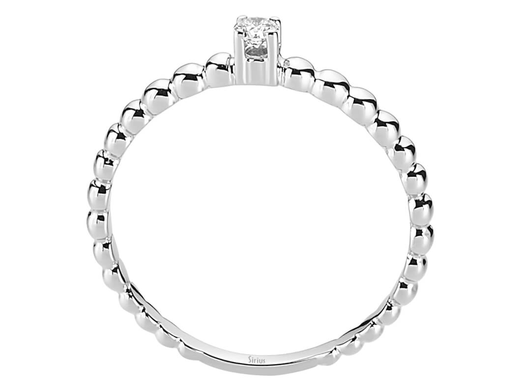 Zarter Ring mit rundem Diamant und Kugelband in 8 Karat Weißgold