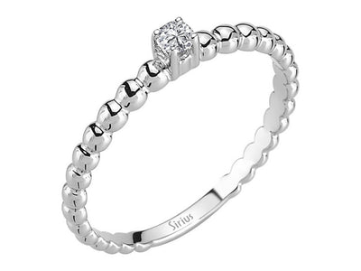 Zarter Ring mit rundem Diamant und Kugelband in 8 Karat Weißgold