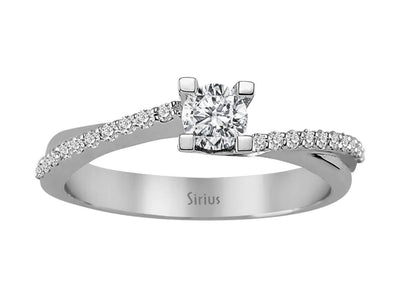 Eleganter Verlobungsring mit Mittelstein und Pavé-Besatz – 14K Weißgold