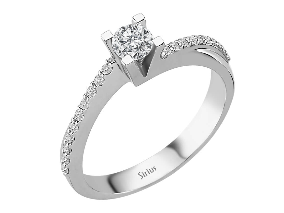 Pavé ve merkez taşlı Nişan Yüzüğü - 14K Beyaz Altın ve laboratuvar üretimi pırlantalar - Rosy Lab Diamonds’tan kaliteli Mücevher