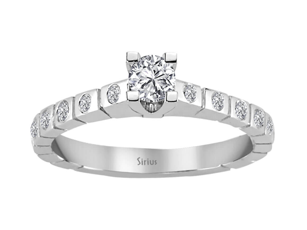 Diamant-Solitärring mit Akzentsteinen – 14K Weißgold, 0,42 ct