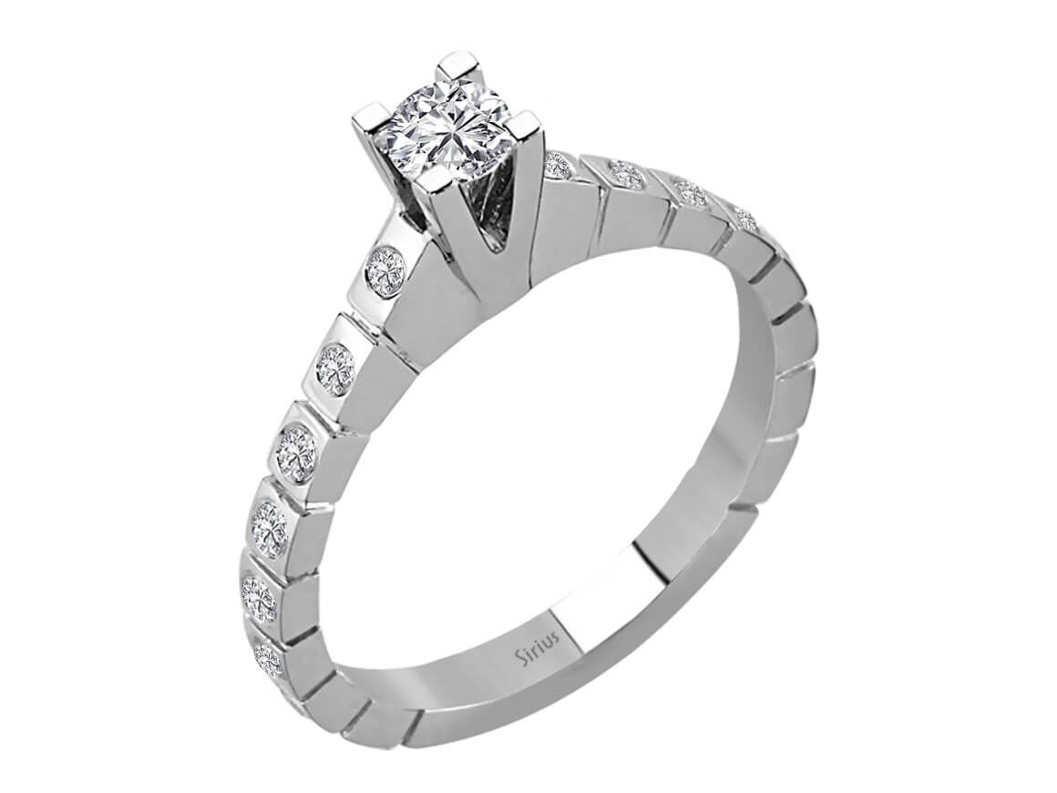 Diamant-Solitärring mit Akzentsteinen – 14K Weißgold, 0,42 ct