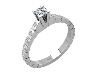 Diamant-Solitärring mit Akzentsteinen – 14K Weißgold, 0,42 ct