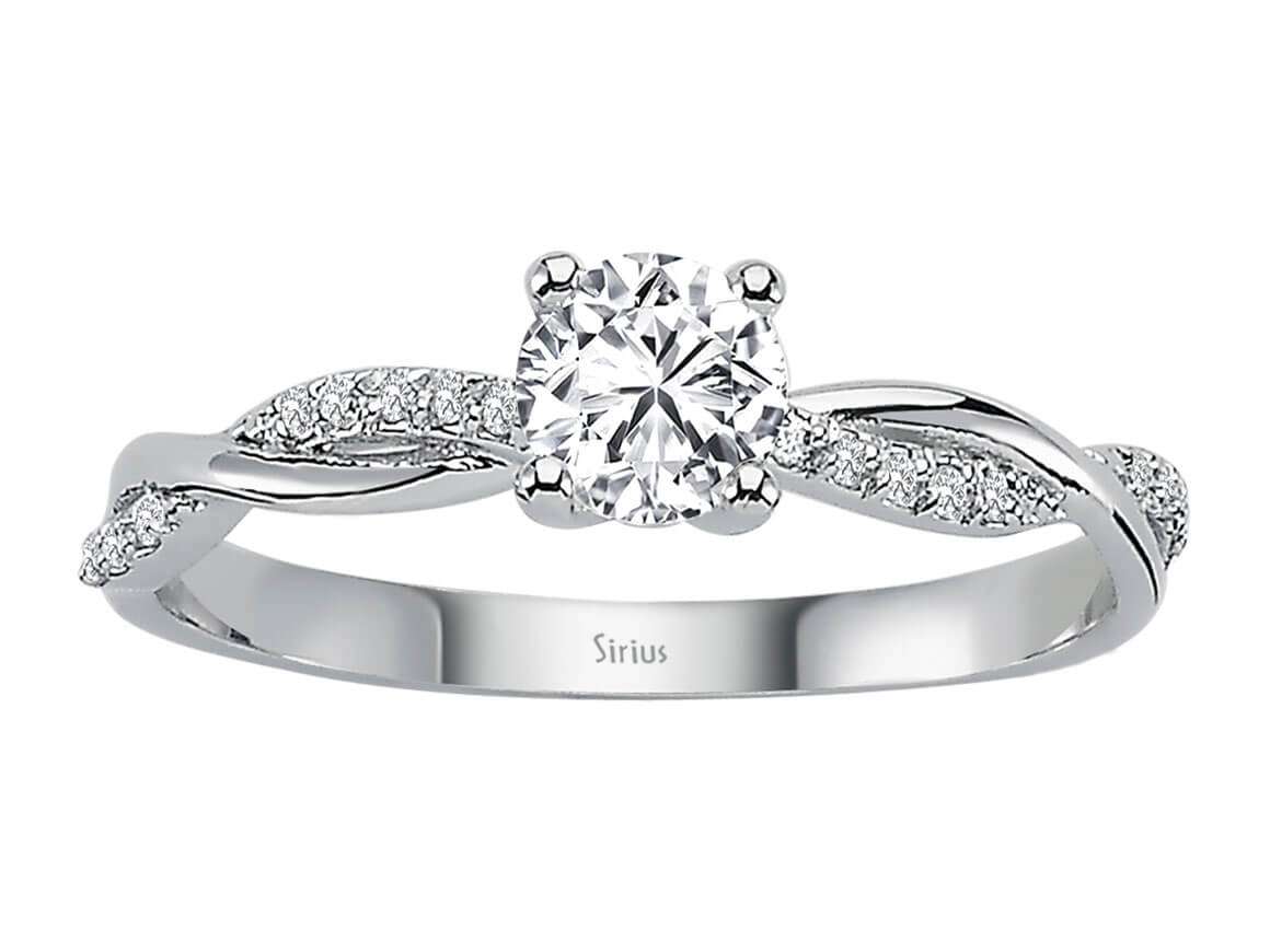 White gold ring with 1 Diamond weighing 0.42 carats and 18 small Diamonds, 14-karat gold – high-quality Jewelry from Rosy Lab Diamonds