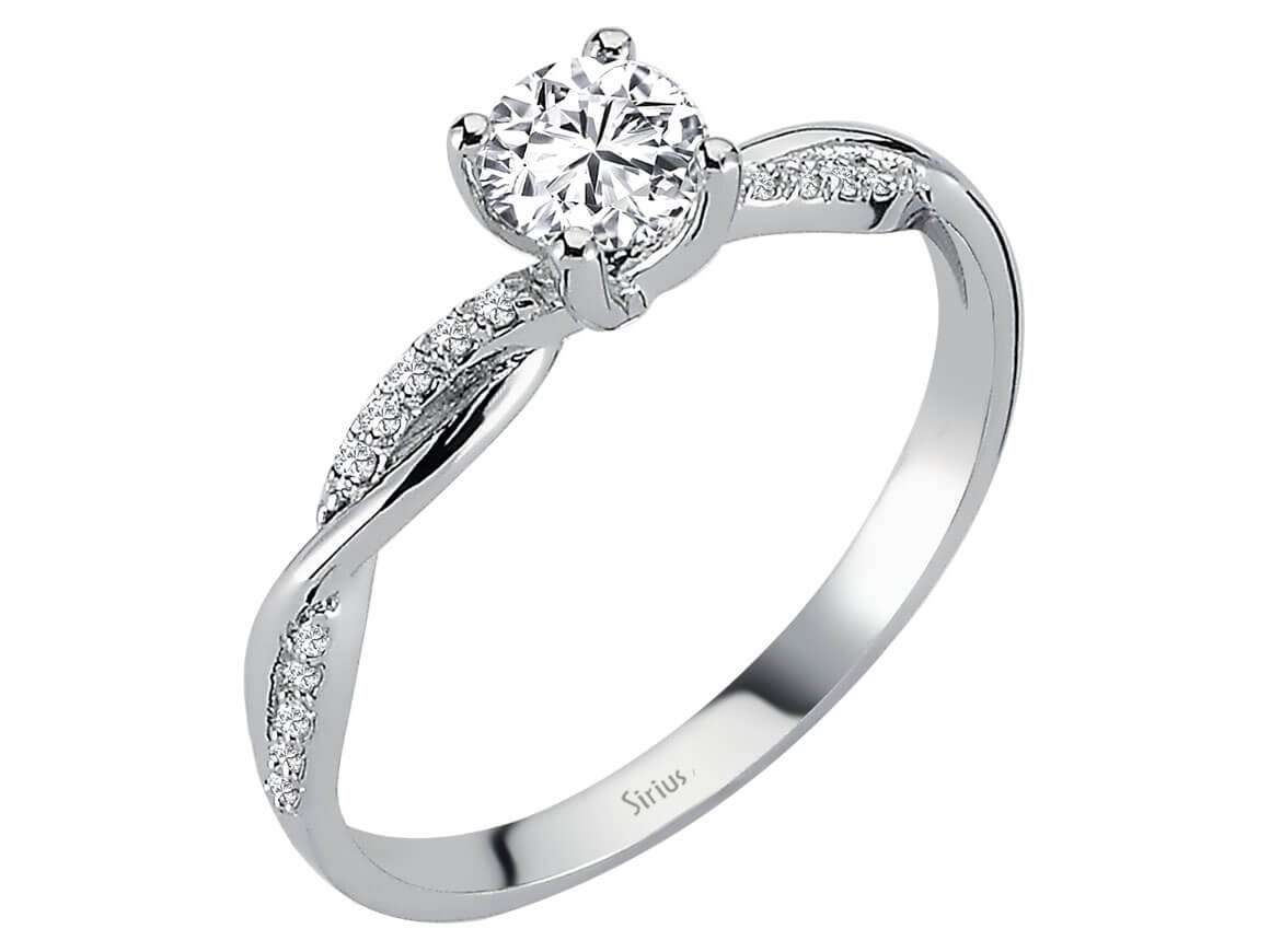 White gold ring with 1 Diamond weighing 0.42 carats and 18 small Diamonds, 14-karat gold – high-quality Jewelry from Rosy Lab Diamonds