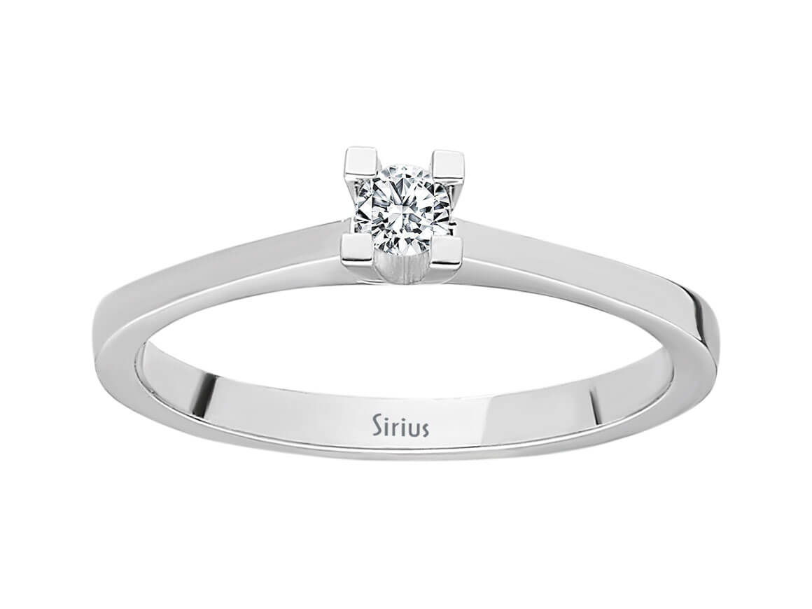 8K white gold solitaire ring with 1 round diamond 0.09 carat