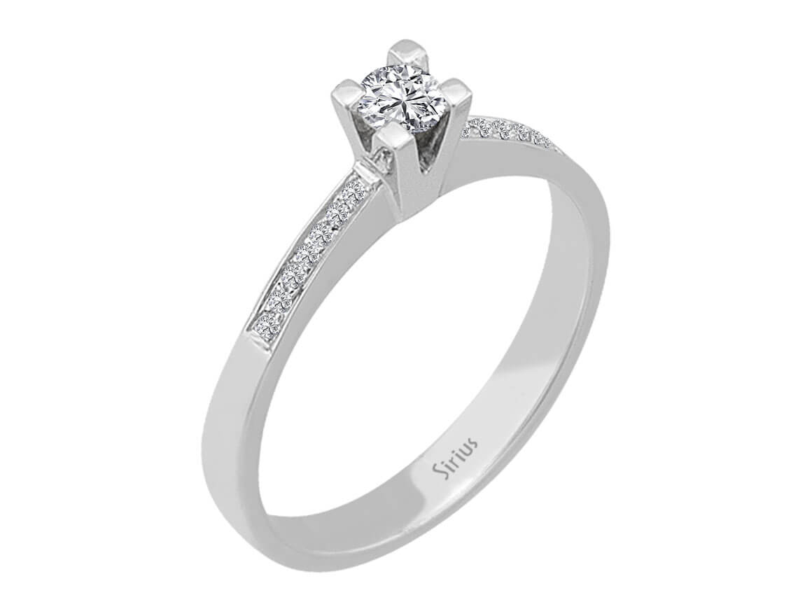 Eleganter Weißgoldring mit 1 Solitärdiamant und 10 kleinen Diamanten