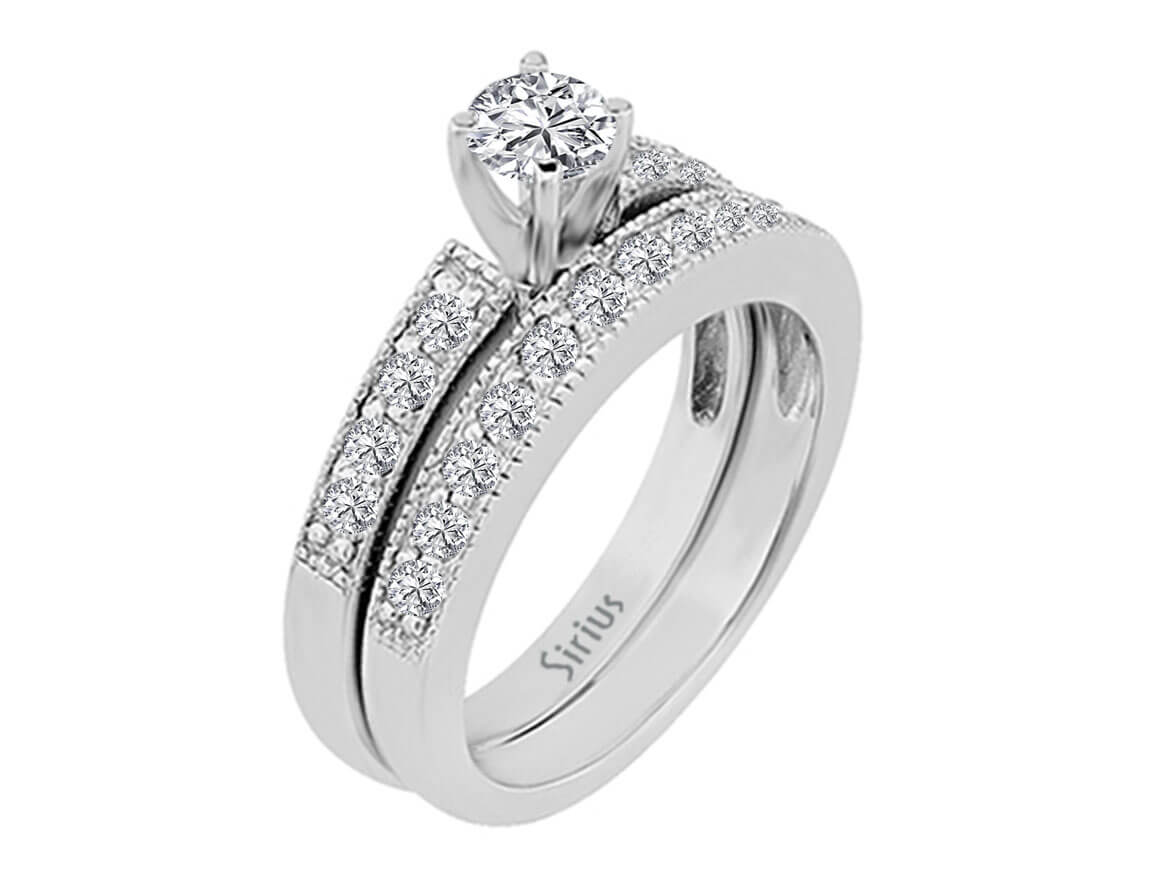 Bague solitaire et pavée imposante avec 20 diamants de laboratoire en Or Blanc 14 carats – Bijoux haut de gamme de Rosy Lab Diamonds