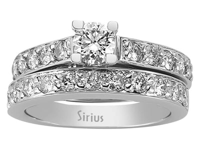 Weißgold-Diamantring-Set mit 1 zentralem Diamanten und 21 rund geschliffenen Diamanten