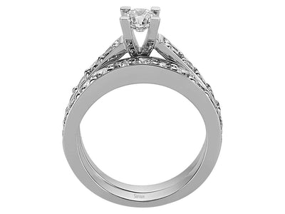 Weißgold-Diamantring-Set mit 1 zentralem Diamanten und 21 rund geschliffenen Diamanten