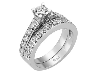 Weißgold-Diamantring-Set mit 1 zentralem Diamanten und 21 rund geschliffenen Diamanten