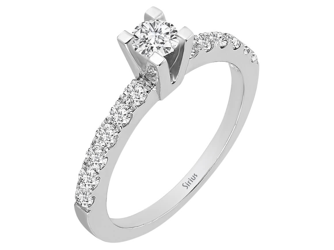 Laboratuvar pırlantalı Tektaş Yüzük - 14K Beyaz Altın | 0,23 ct + vurgu taşları - Rosy Lab Diamonds'ın yüksek kaliteli Mücevheri