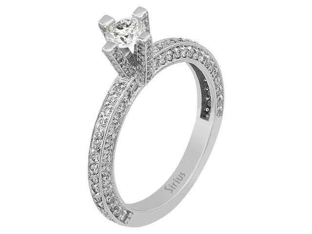Weißgoldring mit 1 rund geschliffenen laborgezüchteten Diamanten 0,39 Karat und 166 weiteren Diamanten 0,89 Karat, 14 Karat Gold