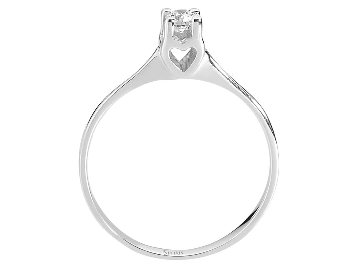 Delicate Solitaire Ring with a 0.10 ct Lab-Grown Diamond and Heart Detail in 14K White Gold – High-Quality Jewelry from Rosy Lab Diamonds