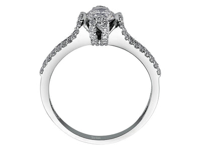Eleganter Halo-Ring mit 0,46 Karat Hauptdiamant und 62 kleineren Diamanten in 14 Karat Weißgold