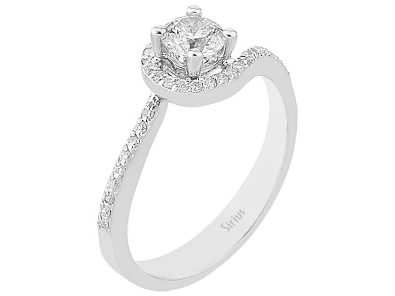 Eleganter Halo-Solitärring mit 0,58 Karat Hauptdiamant und 31 kleineren Diamanten in 14 Karat Weißgold