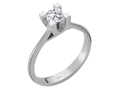 Simple solitaire ring with round diamond in white gold