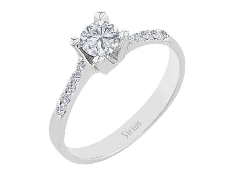 Weißgold-Solitärring mit 1 großem und 10 kleinen laborgezüchteten Diamanten
