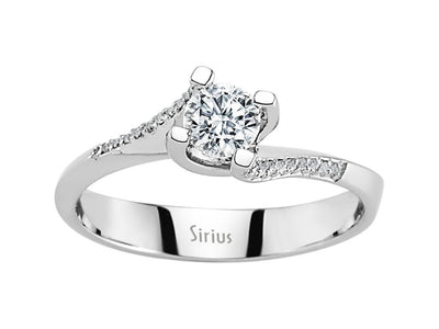 Eleganter Labordiamant Solitär-Ring aus 14K Weißgold mit 1 großem und 22 kleinen rund geschliffenen Diamanten