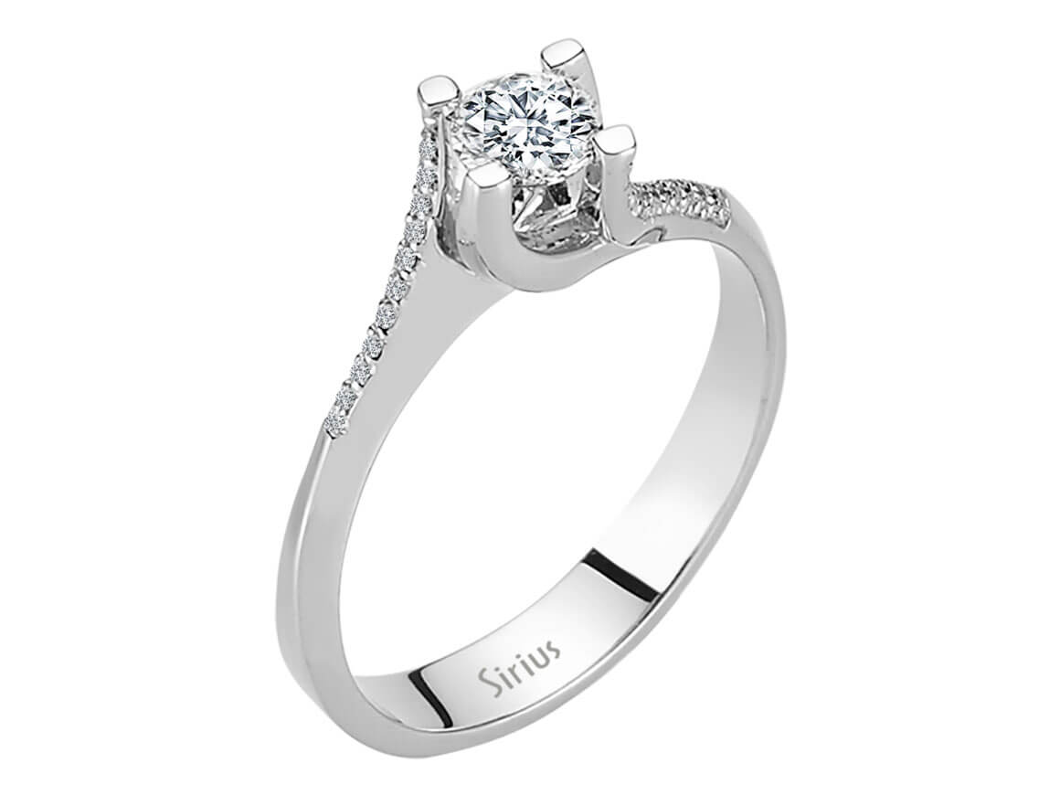 Eleganter Labordiamant Solitär-Ring aus 14K Weißgold mit 1 großem und 22 kleinen rund geschliffenen Diamanten