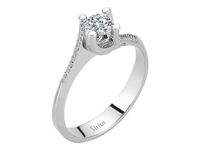 Eleganter Labordiamant Solitär-Ring aus 14K Weißgold mit 1 großem und 22 kleinen rund geschliffenen Diamanten