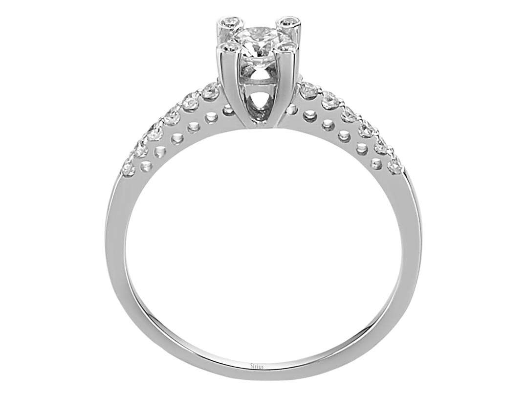 Eleganter Solitärring mit 1 großem und 16 kleinen rund geschliffenen laborgezüchteten Diamanten in 14K Weißgold