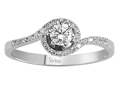 Eleganter Ring mit rundem Diamant und Pavé-Diamantenbesatz aus 14 Karat Weißgold
