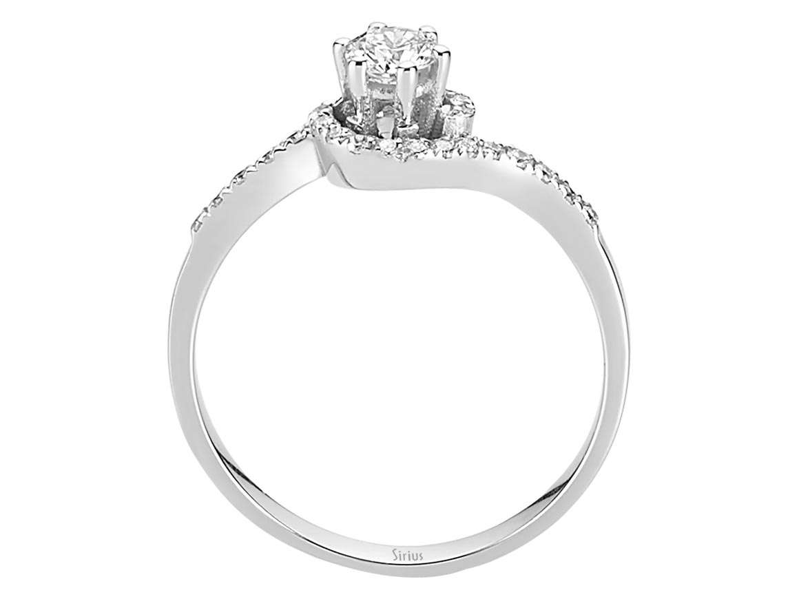 Eleganter Ring mit rundem Diamant und Pavé-Diamantenbesatz aus 14 Karat Weißgold