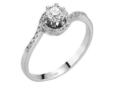 Eleganter Ring mit rundem Diamant und Pavé-Diamantenbesatz aus 14 Karat Weißgold