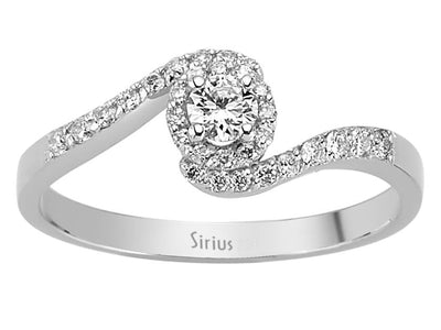 Eleganter Ring mit 1 rund geschliffenen laborgezüchteten Diamanten und 30 kleineren rund geschliffenen Diamanten in 14K Weißgold