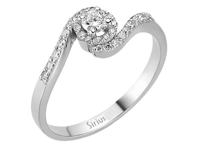 Eleganter Ring mit 1 rund geschliffenen laborgezüchteten Diamanten und 30 kleineren rund geschliffenen Diamanten in 14K Weißgold