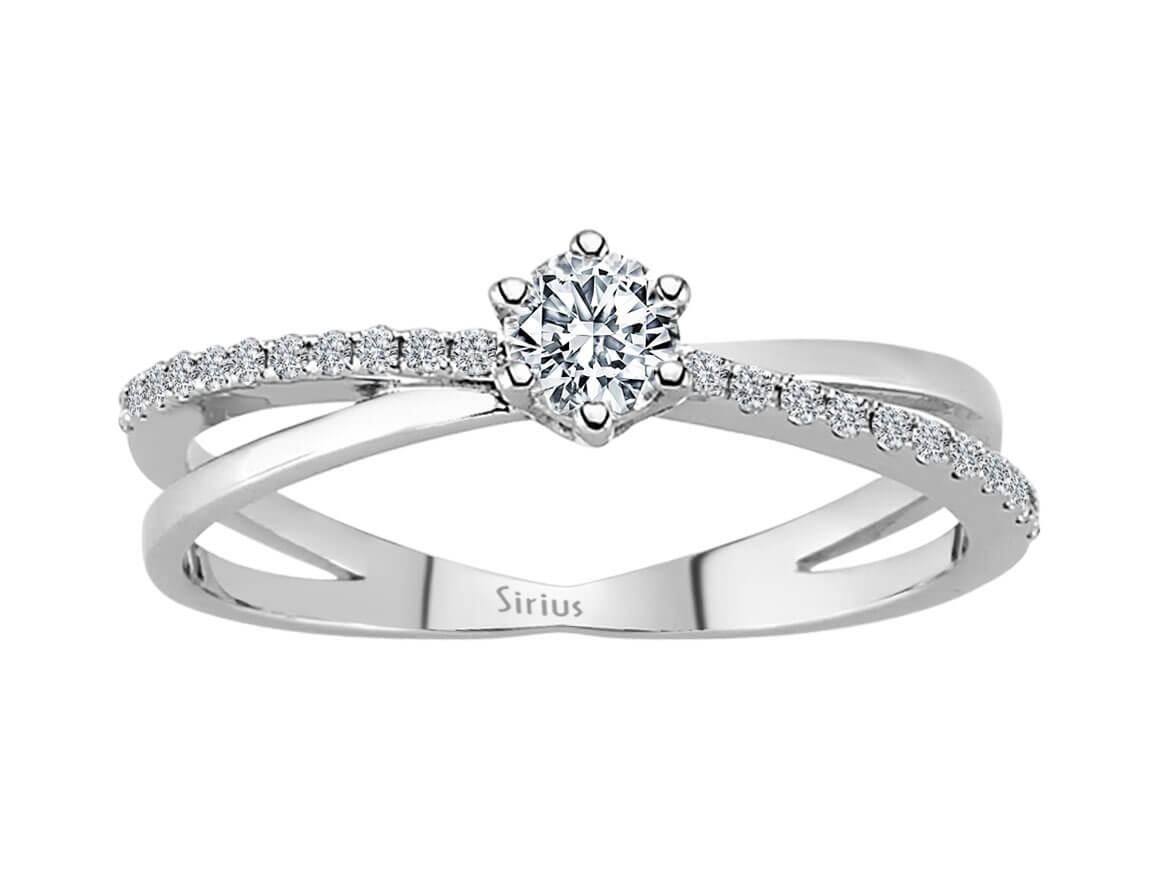 Eleganter Ring mit 1 rundem Diamant (0,25 Karat) und 22 runden Diamanten (0,11 Karat) in 14 Karat Weißgold