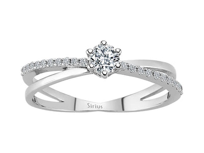 Eleganter Ring mit 1 rundem Diamant (0,25 Karat) und 22 runden Diamanten (0,11 Karat) in 14 Karat Weißgold
