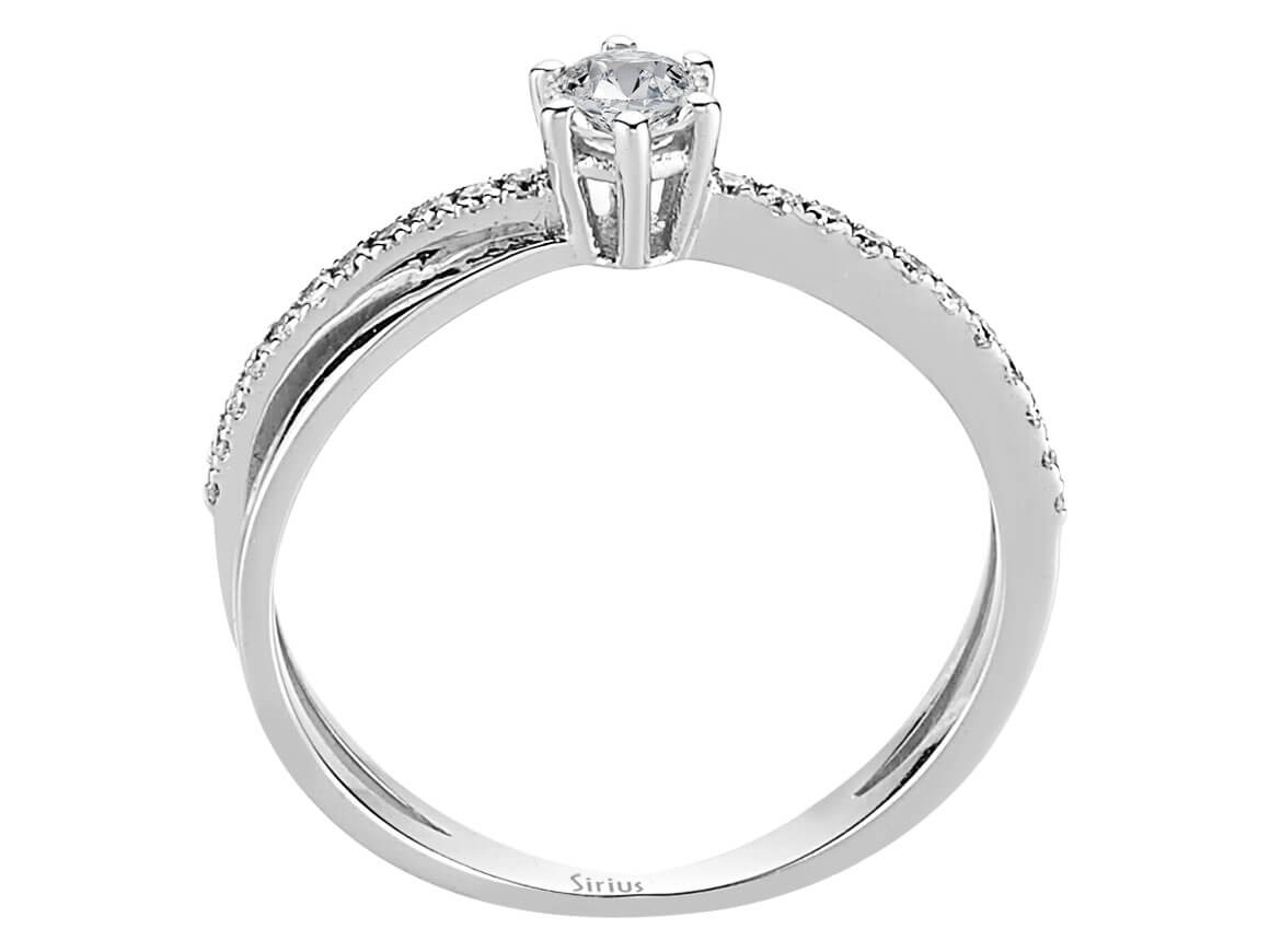 Eleganter Ring mit 1 rundem Diamant (0,25 Karat) und 22 runden Diamanten (0,11 Karat) in 14 Karat Weißgold