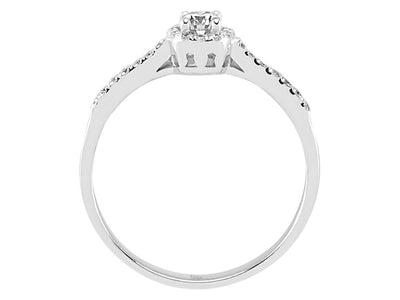 Eleganter Diamant-Solitärring mit Halo und 14 Karat Weißgold