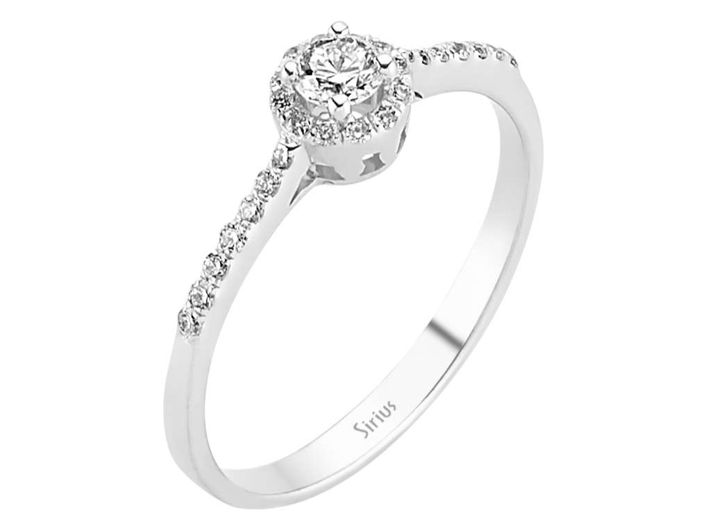 Eleganter Diamant-Solitärring mit Halo und 14 Karat Weißgold