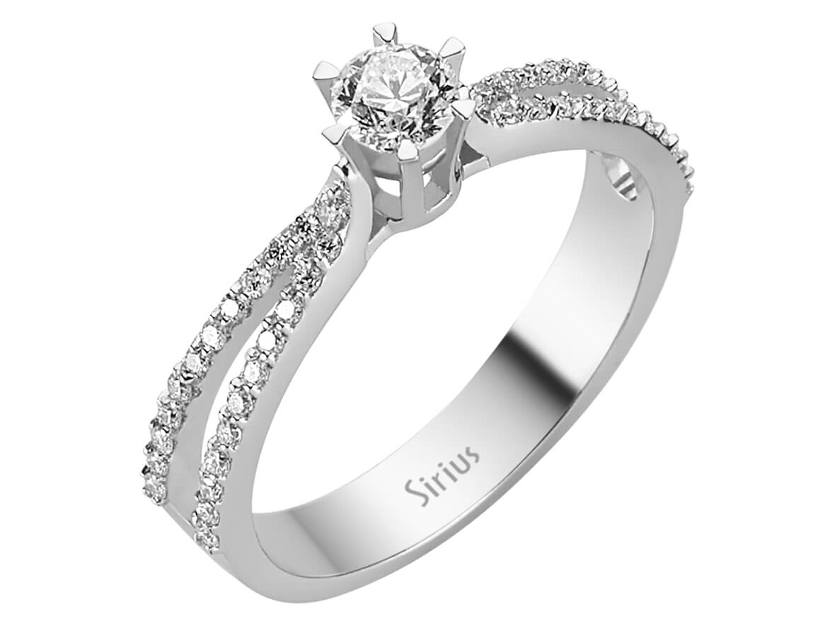 Weißgold Solitärring mit 47 Labor Diamanten (0,55 ct) | 14K Pavé Design - hochwertiger Schmuck von Rosy Lab Diamonds