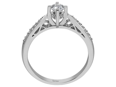 Verzierter Solitärring mit 0,31 ct Mittelstein & 0,11 ct Seitensteinen – 18K Weißgold