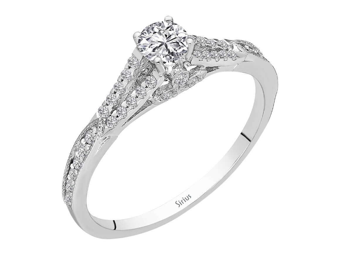 Verlobungsring mit zentralem Labor-Diamanten und 38 Akzenten – 0,43 ct, 14K Weißgold