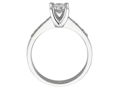 Weißgold Verlobungsring mit 1 laborgezüchtetem Diamant 0,44 Karat und 14 kleineren laborgezüchteten Diamanten