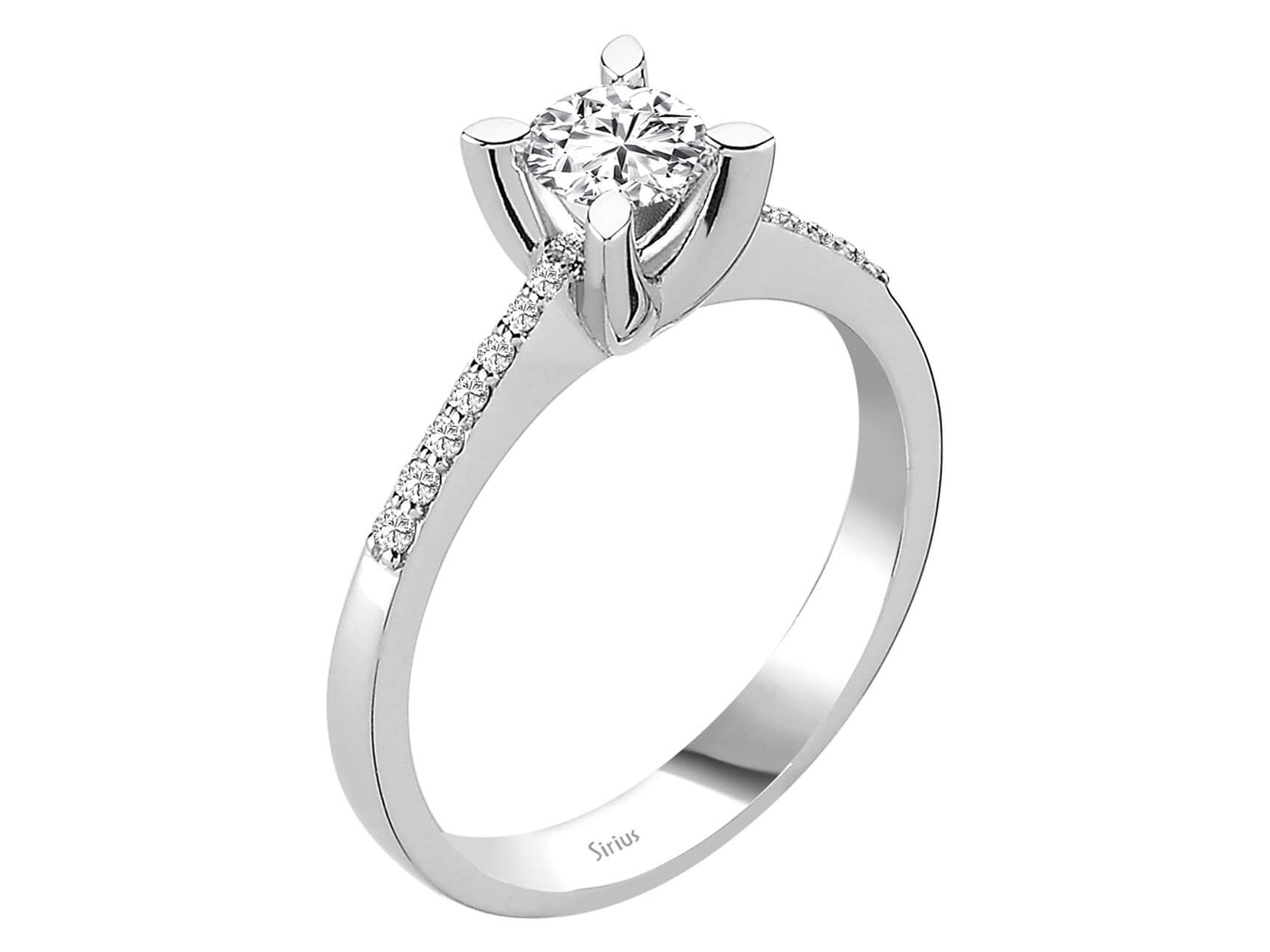 Weißgold Verlobungsring mit 1 laborgezüchtetem Diamant 0,44 Karat und 14 kleinen Diamanten - hochwertiger Schmuck von Rosy Lab Diamonds
