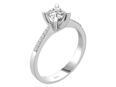 Weißgold Verlobungsring mit 1 laborgezüchtetem Diamant 0,44 Karat und 14 kleineren laborgezüchteten Diamanten