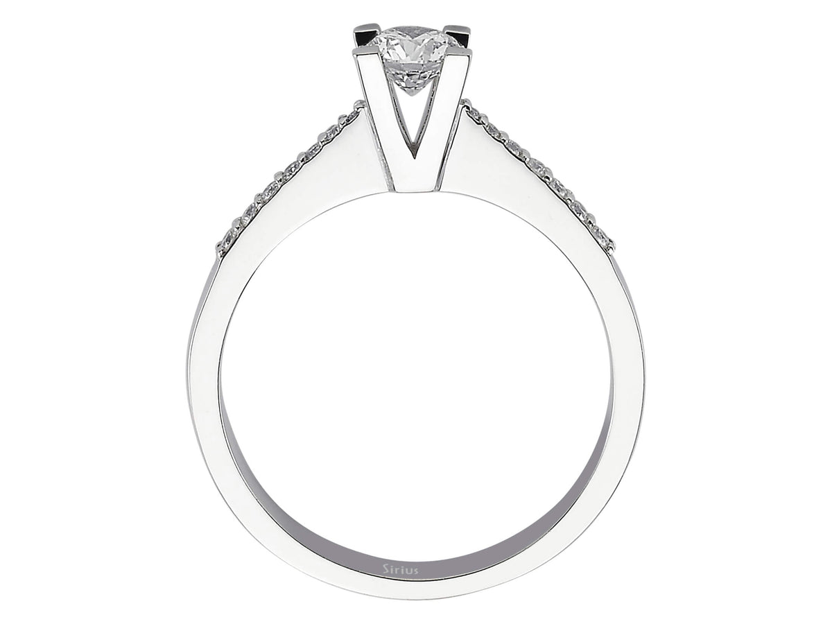 Weißgold Verlobungsring mit 1 laborgezüchtetem Diamant 0,38 Karat und 14 kleinen Diamanten - hochwertiger Schmuck von Rosy Lab Diamonds