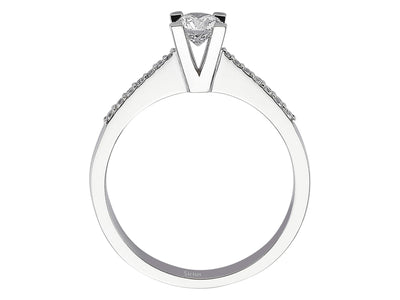 Weißgold Verlobungsring mit 1 laborgezüchtetem Diamant 0,38 Karat und 14 kleineren laborgezüchteten Diamanten